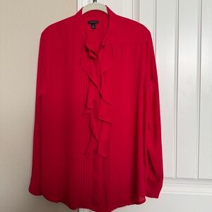 Ann Taylor Vibrant Red Ruffle Blouse Size M Perfect For The Holidays!